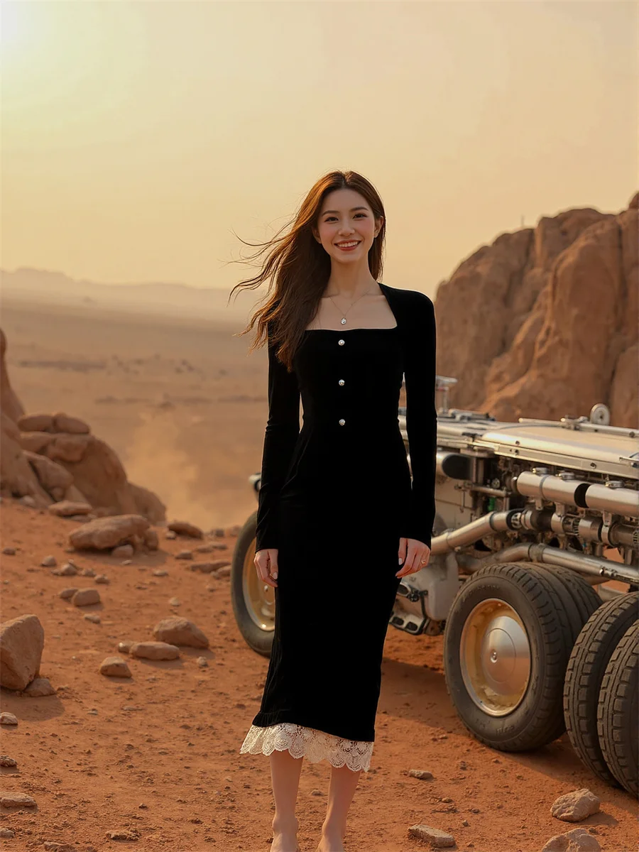 فستان نسائي Y2K طويل أسود ثنيات طبقات مكشكشة كشكشة طول الكاحل قابل للتحويل سروال قصير رائع مشد أزياء Cottagecore