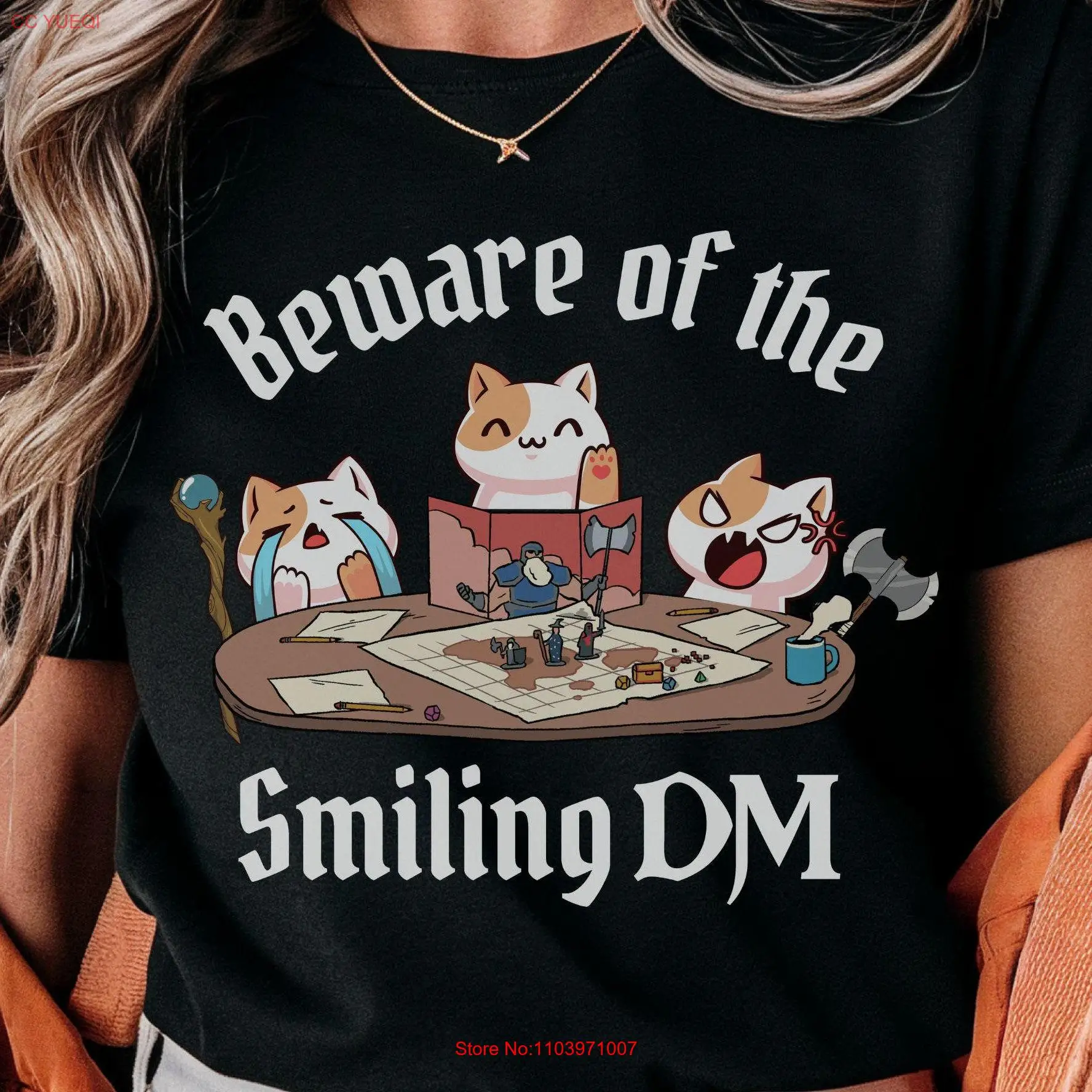 Футболка Dnd caT dungeon meowster Beware the Smiling Dm подарок забавный геймерский мастер d с длинными или короткими рукавами