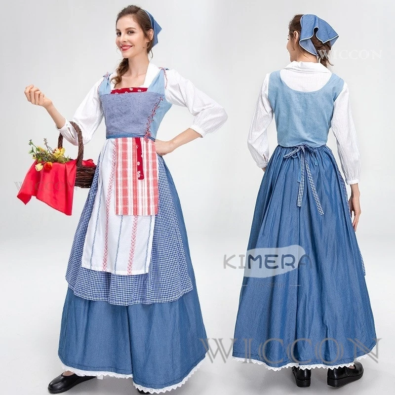 

Хэллоуин Немецкий Мюнхен Октоберфест Ферма Садиор Костюм Горничной Винтаж Джинсовая Юбка Средневековый Косплей Для Женщин Взрослых Детей