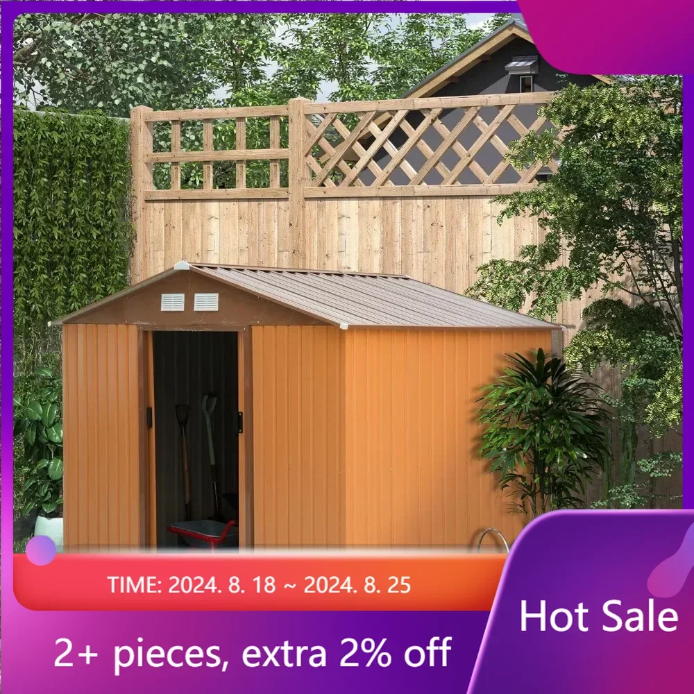 

9' x 6' Outdoor Storage Shed,Garden Tool House with Foundation,4 Vents,and 2 Easy Sliding Doors for Backyard,Patio,Garage,Yellow