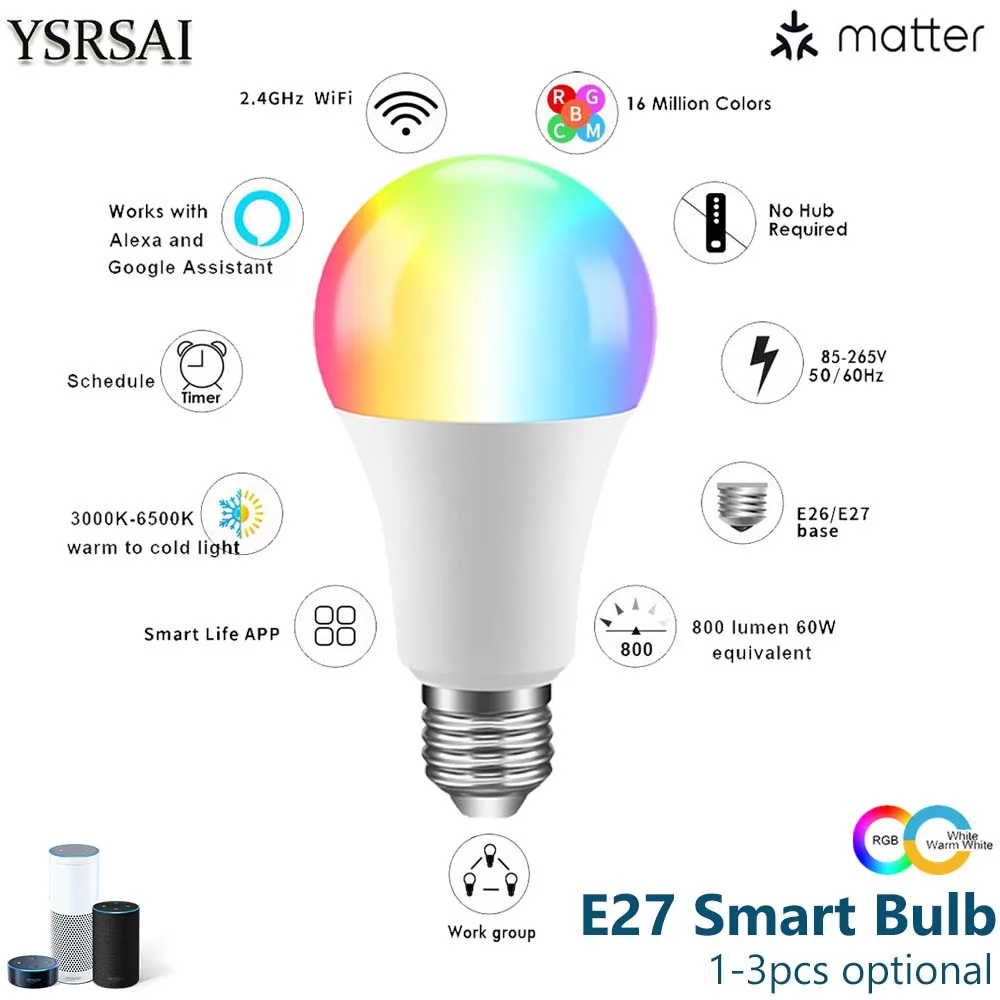 

RGBCCT WiFi Smart LED Bulb E27 APP/Voice Control 16Million Colors Adjust IOS Android for Homekit Siri Amazon Alexa Google Home