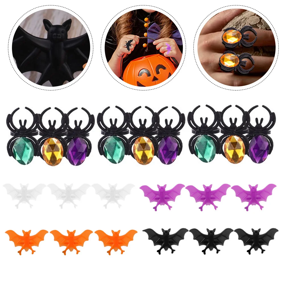 Ensemble de 40 pièces de chauve-souris, décoration d'halloween, doigt Flexible pour enfants et adultes, accessoires de fête, cadeau, anneau d'araignée simulé, anneaux en plastique pour enfants