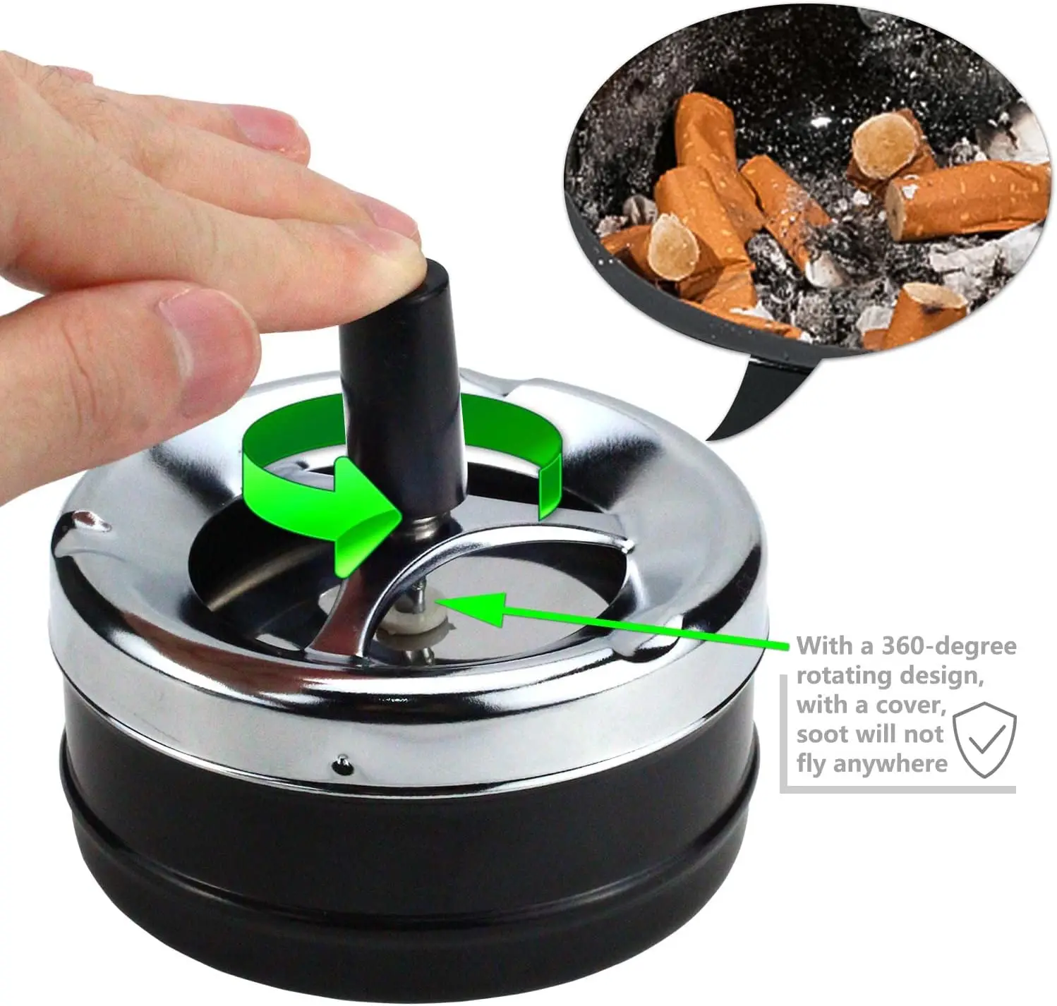 Metal Ashtray Round Rotating Self-Clearing Ashtray Portable Outdoor Smoking Ashtray Smoker Ashtray Office for Men Cigar Ashtray