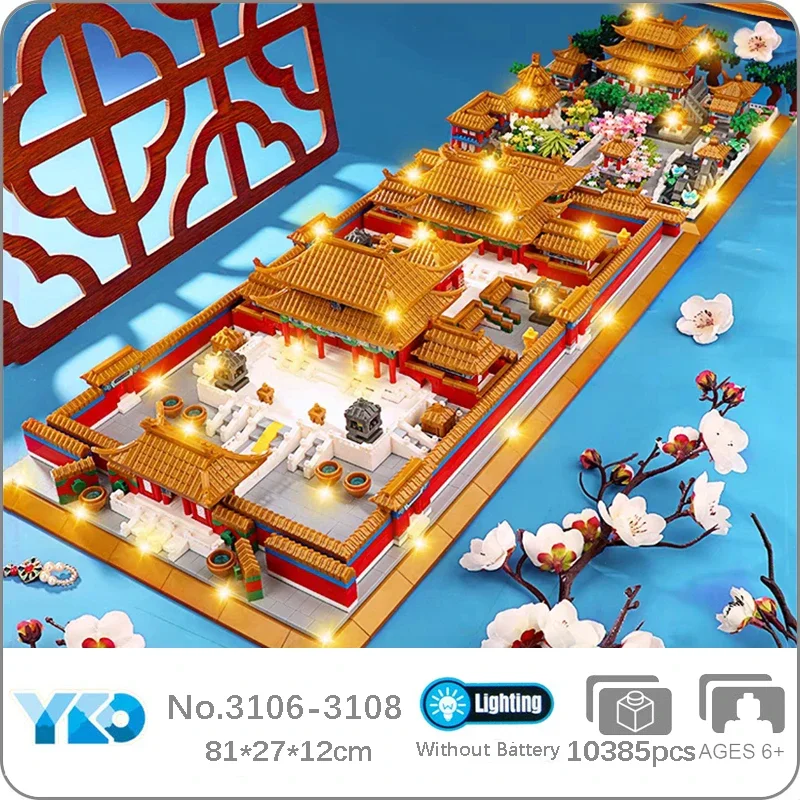 YKO World Architecture The Forbidden City Palace Imperial Garden LED Light Model Mini Diamond Blocks Bricks Building Toy No Box