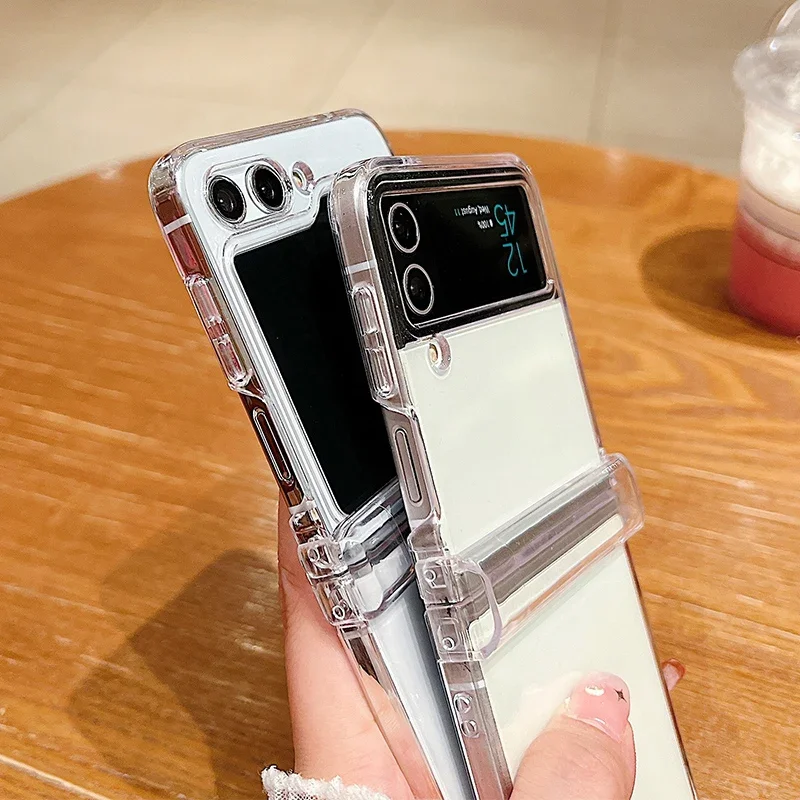 Clear Phone Case For Samsung Galaxy Z Flip 6 5 4 3 5G Shockproof Folding Transparent Hard Cover For Samsung Z Flip5 Flip4 Flip3