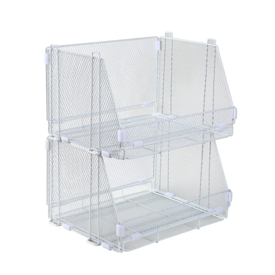 

Folding Stackable Storage Baskets, Collapsible Plastic Organizer Bins with Clip Handles, 2 Pack, White