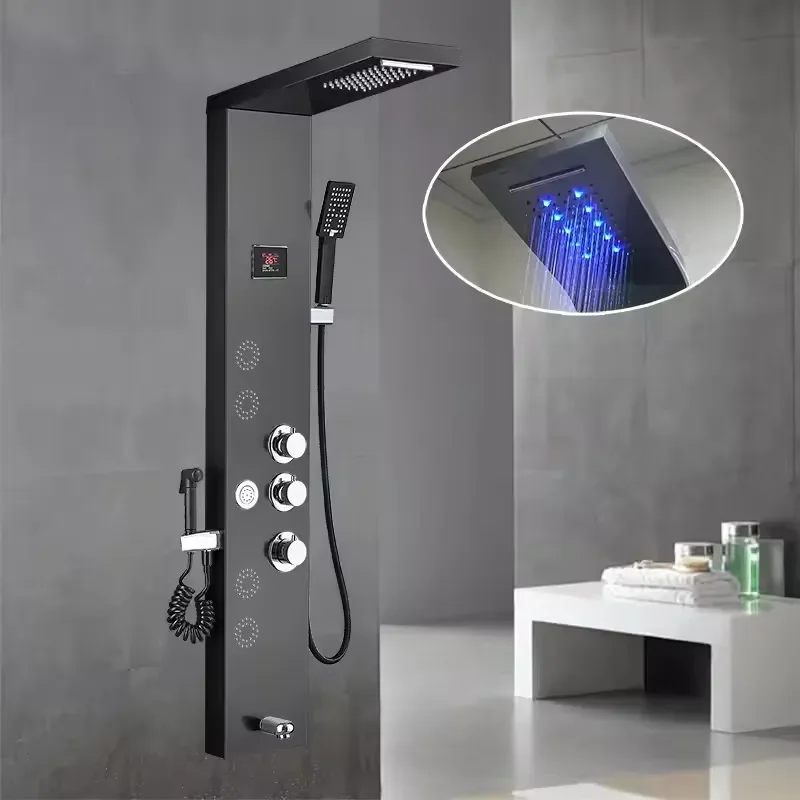 Customized Bathroom Shower System Set Wall Mounted 304 Stainless Steel Rainfall Digital Display Shower Panel