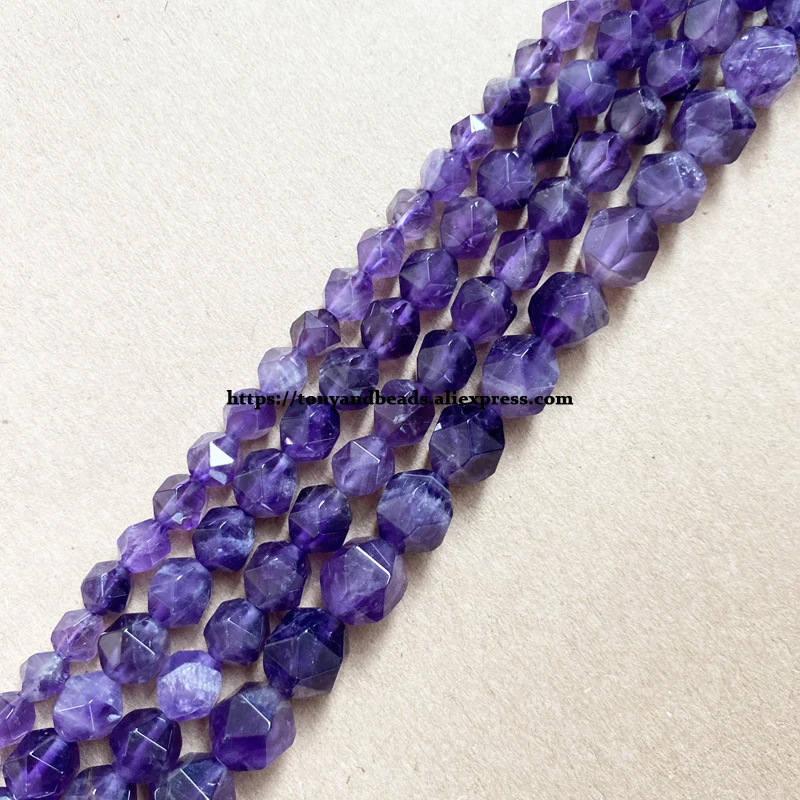 

15" Natural Stone Big Cuts Faceted A Quality Purple Amethyst Quartz Round Loose Beads 6 8 10 mm Pick Size