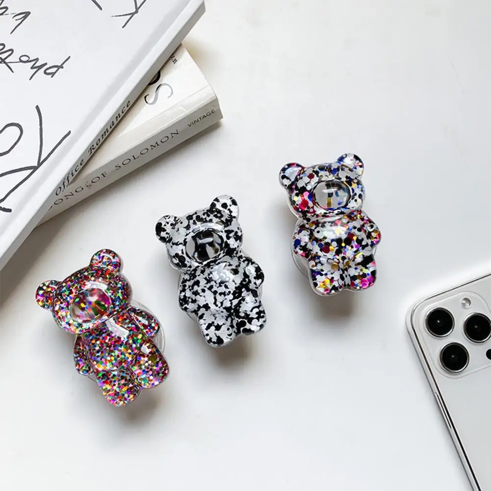 Mobile Phone Finger Holder Cartoon Foldable 3D Cute Bear Shaped Phone Stands Grip Folding Bracket for Smart Phone