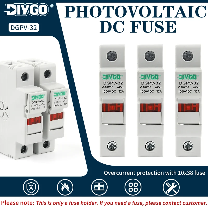

1P 10*38mm 32A High Quality DIN Rail Mount Fuse Holder Base With Indicator Light Solar PV Fuse Holder For 1000V Without Fuse