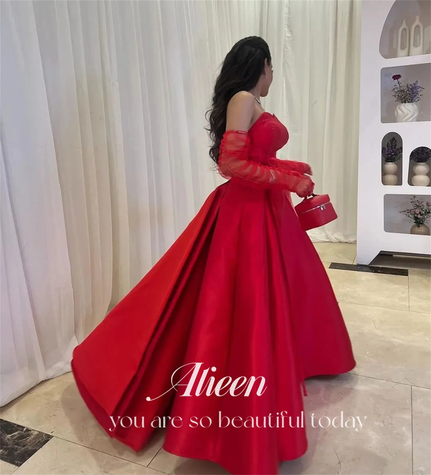 Sweetheart Red A-line Satin Luxury Party Dresses for Special Occasions Evening Elegant Woman Gala Prom Wedding Dress Customized