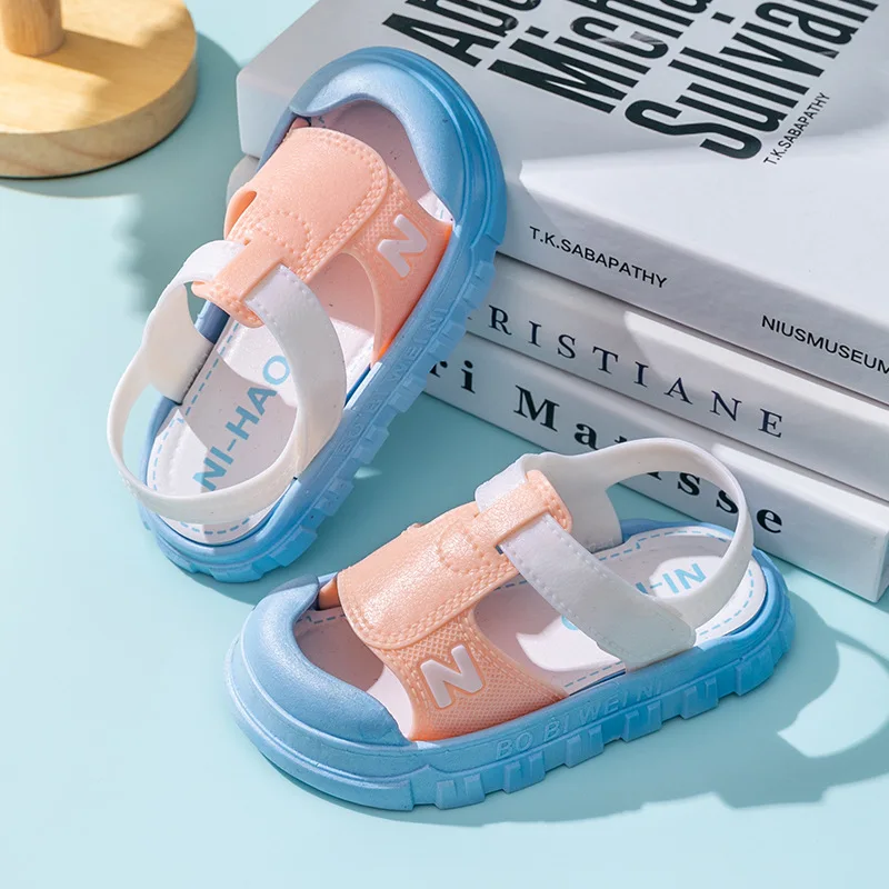 2023 Patchwork Color Children's Beach Shoes PVC Waterproof Toddler Kids Sandals Soft Bottom Barefoot Baby Boys Girls Sandals