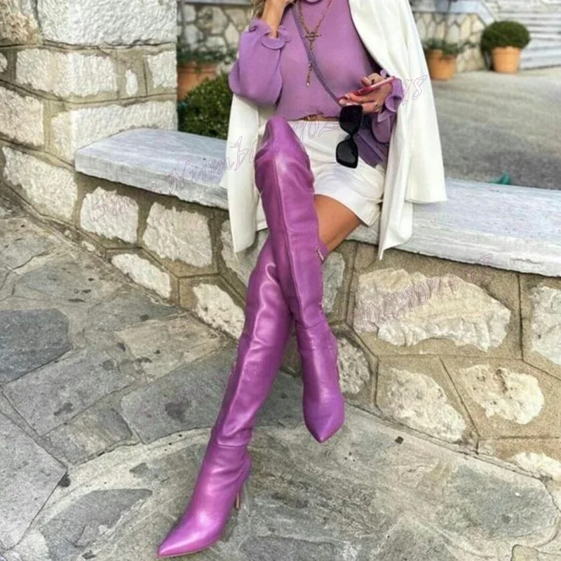 

Brown Matte Leather Sexy Party Boots Knee High Pointed Toe Shoes for Women Thin High Heels Sexy Shoes 2024 Zapatos Para Mujere