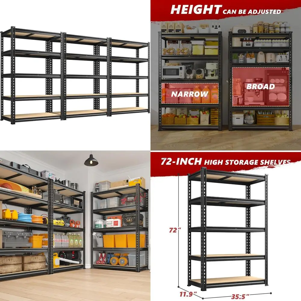 أرفف تخزين REIBII 2020LBS، رفوف جراج من 5 طبقات، أرفف جراج قابلة للتعديل شديدة التحمل، رف رفوف المرافق، وحدات الرف f