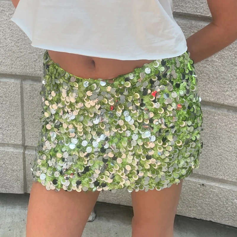 

Tuularose Women Summer Sequin Skirt Fashion Party Retro Shiny Sequin Fitted Skirt Sexy High-Waisted Evening Female Sequin Skirt