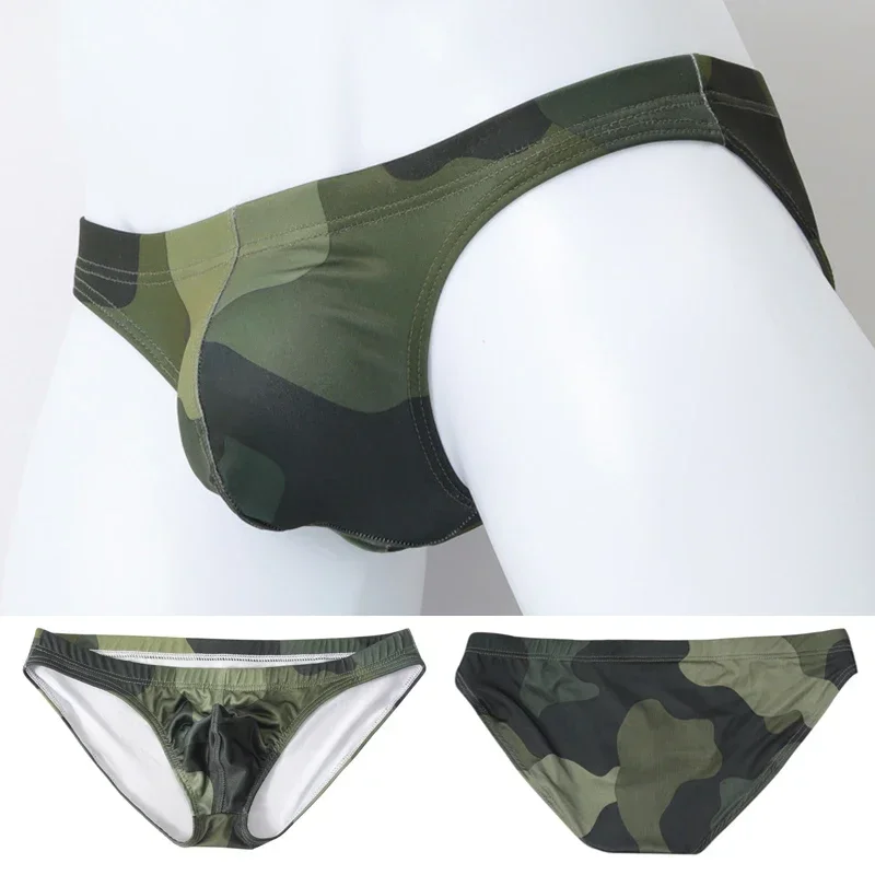 Men\'s Sexy Seamelss Briefs Fashion Low Waist Breathable Underwear Man Camouflage Panties Male Printed Bikini Swimming  Trunks