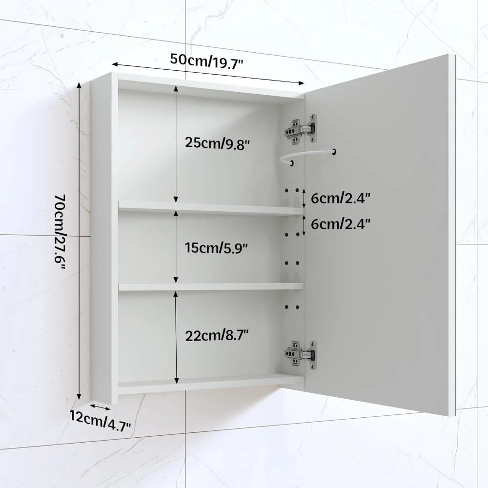 Armoires à pharmacie pour la maison, miroir d'armoire à pharmacie éclairée avec lumières LED, étagère réglable, 3 documents