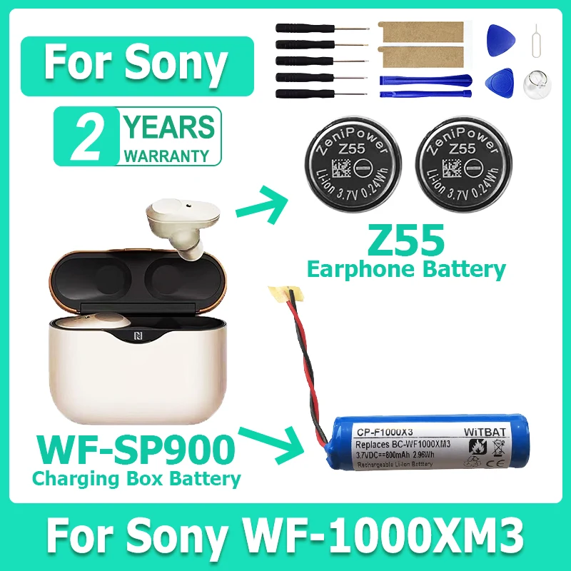 

Brand-New 3.7V Z55 Battery For Sony WF-1000XM3 WF-SP900 WF-SP700N WF-1000X TWS Earbuds Earphone CP1254 Battery+Gift