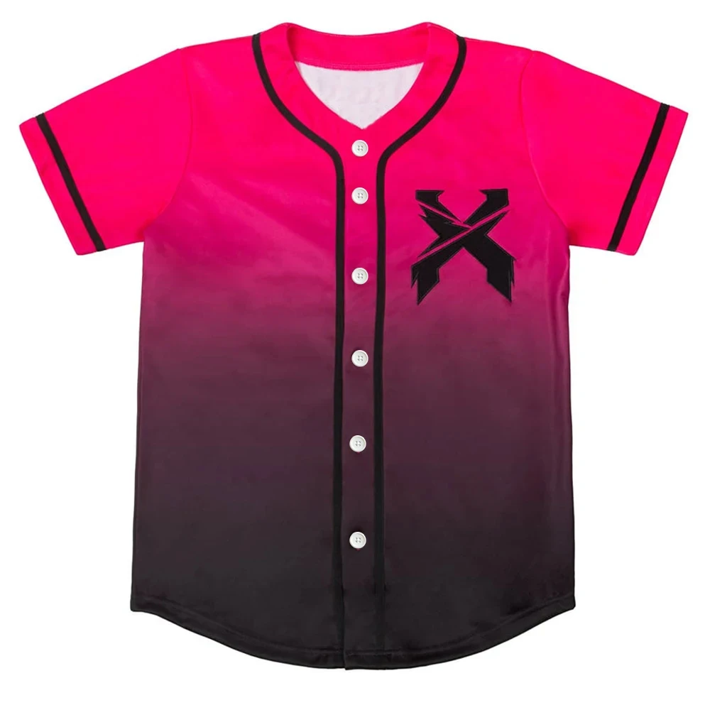 Excision Merch Headbanger Baseball Jersey Shirt Pink/Black Gradient V-Neck Short Sleeve Streetwear Women Men Fashion Clothes