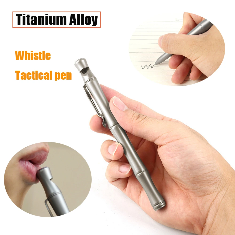 Titanium Alloy Survival Whistle Pen Ballpoint Pen Outdoor  Multi Tools Signature Pen with Clip Emergency Whistle