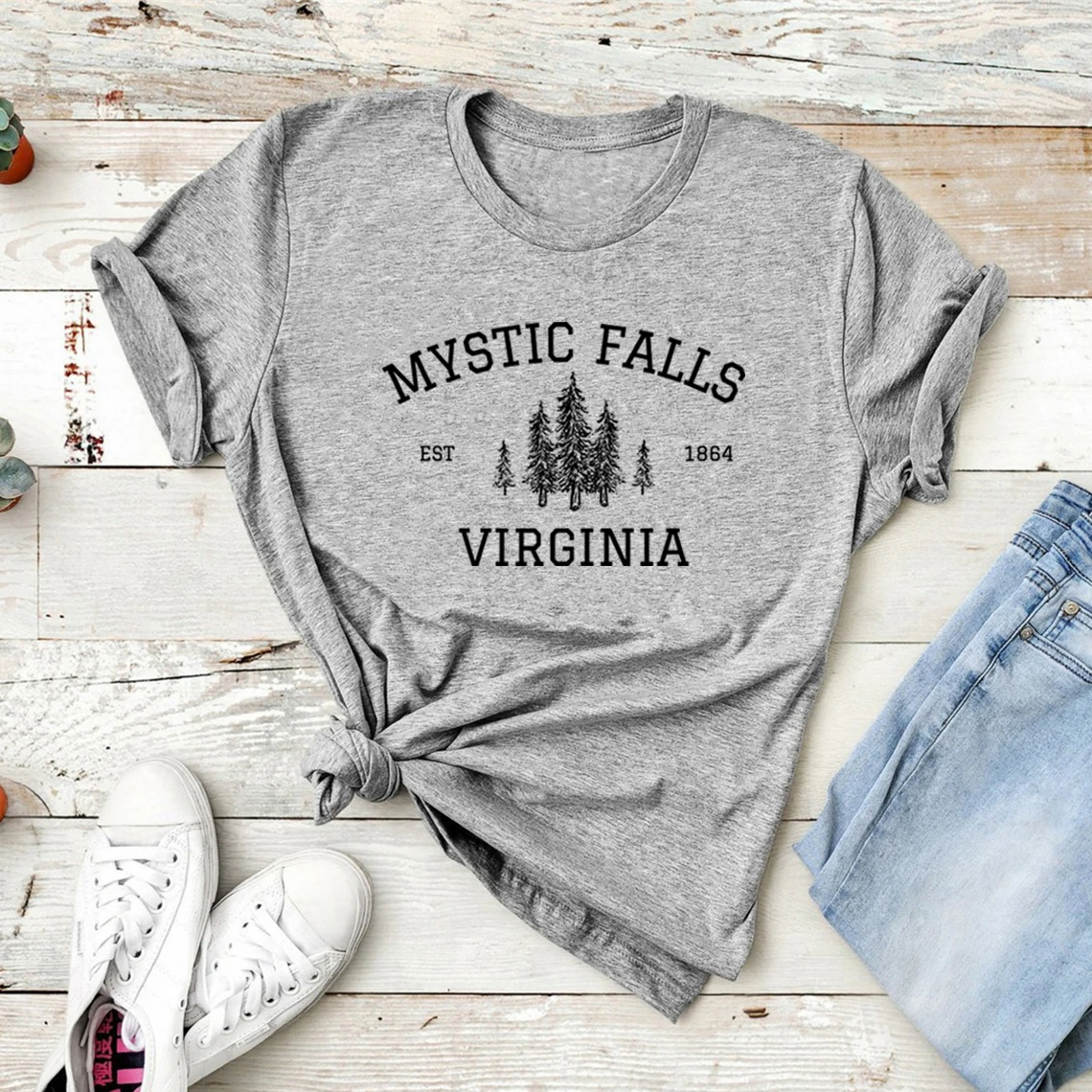 

Mystic Falls Virginia T-Shirt Vampire Fan Shirt Salvatore Brothers Tee Women Clothing Short Sleeve Graphic T Shirts Woman Tshirt