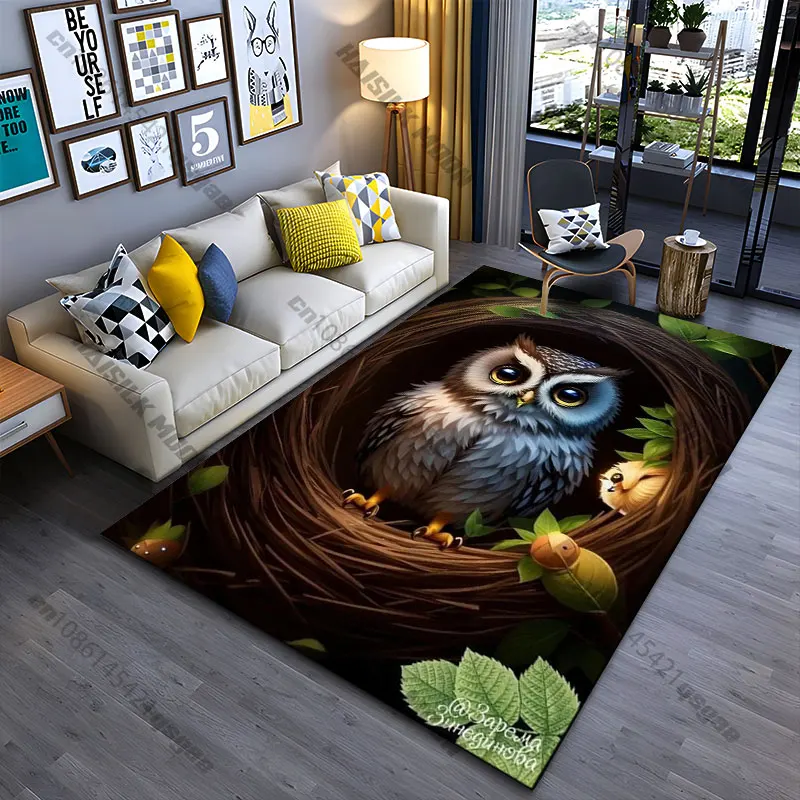 Owl nesting woodland creatures carpet Yoga living room room decor children's crawling mat doormat area rug games mat