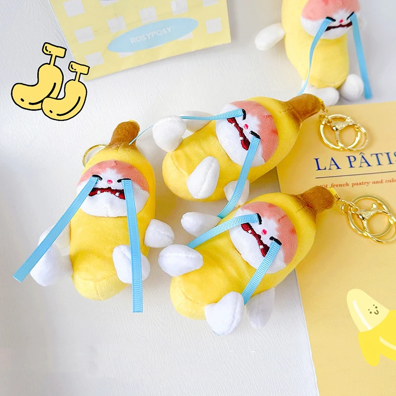 Engraçado chorando Banana Cat Boneca de pelúcia, pingente de chaveiro criativo, pequeno fresco, brinquedos de pelúcia bonitos, presentes infantis, Ins