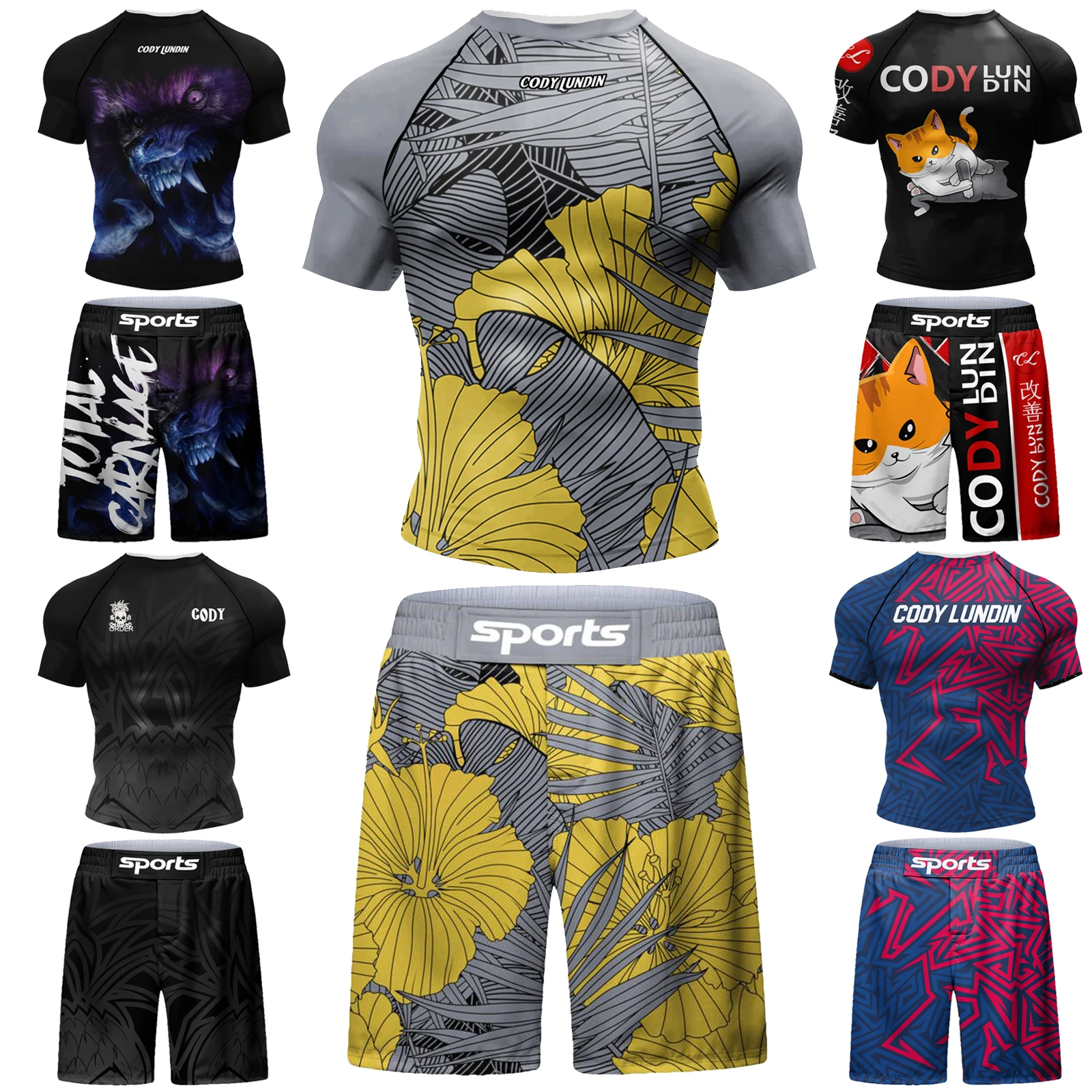 Polyester Masculine Training Sweatshirt Compression Shirt + Shorts Pants Set Sublimation Rash Guard Gym Boxy Tee Men Suits Cody