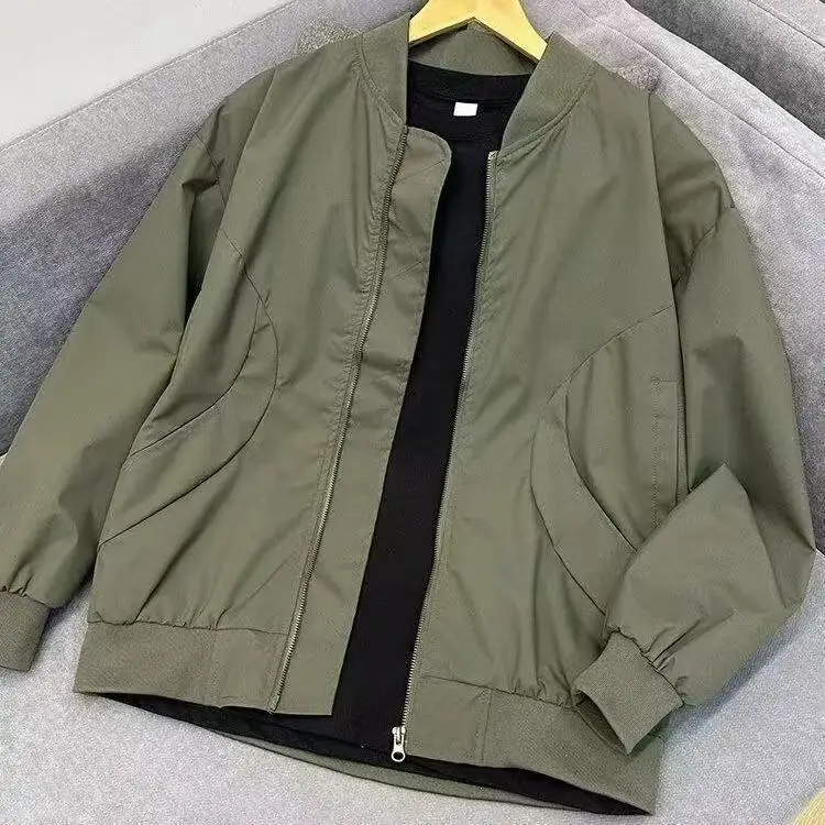 

Versatile Outdoor Spring Autumn Flight Jacket Casual Youth Fashion Polyester Fiber Zipper Closure Long Sleeve Coat