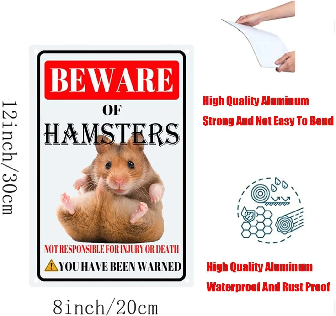 Hamsters Tin Sign Beware of Hamsters Metal Sign Funny Home Wall Decor Outdoor Warning Decorations Signs-8x12inch-Tin