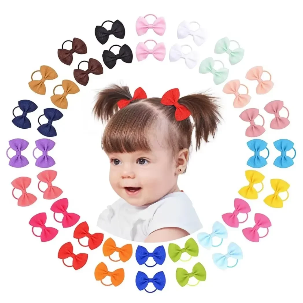 

20/40Pcs/lot Baby Bows Ribbon Hairbands for Girls Ties Elastic Hairbands Infants Pigtail Holders Hair Accessories Wholesale