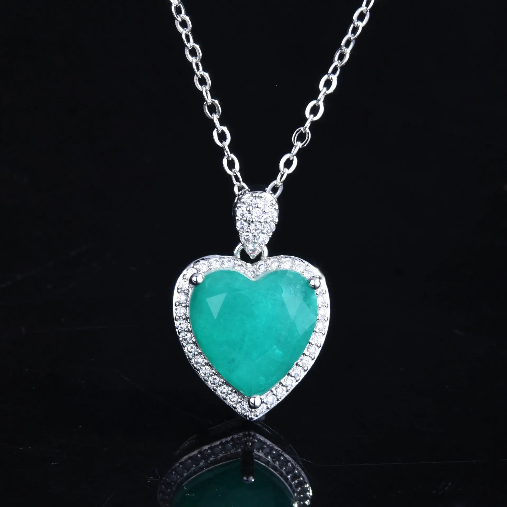 Silver Color Heart Shape Paraiba Tourmaline Gemstone Earrings Ring Necklace for Women Ladies Trendy Vintage Jewelry Party Gift