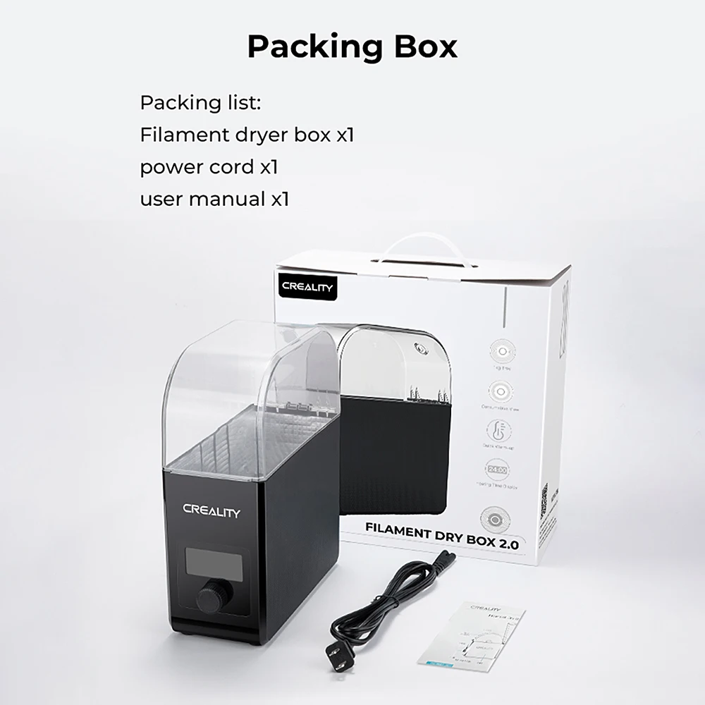 Creality Adjustable Filament Dryer Box 2.0 360° Hot-air Heating 1.75mm and 2.85mm Filaments Support 24 Hours Timer Real-time