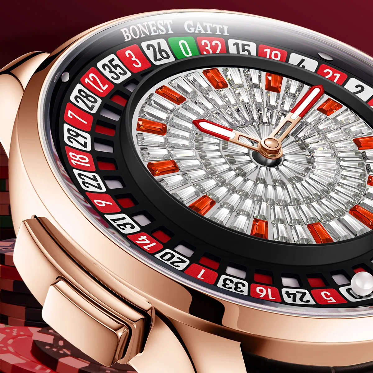 BONEST GATTI 8004 Men's Mechanical Watch European Button Wheel Disc Fun Game Diamond Dial Sapphire Glass Cover watch for men