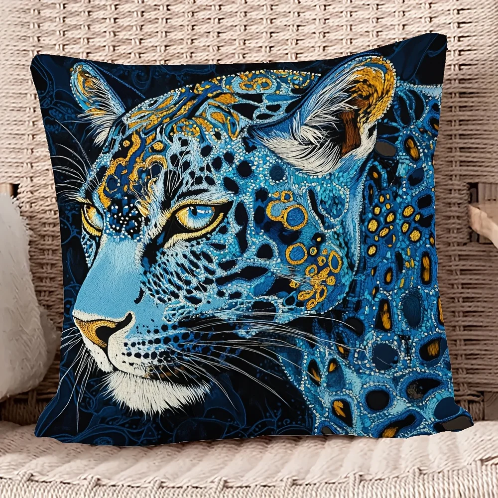 Vibrant Blue and Gold Jaguar Print Pillow cover Case for Sofa Couch Cushion Home Decor Accent Pillow