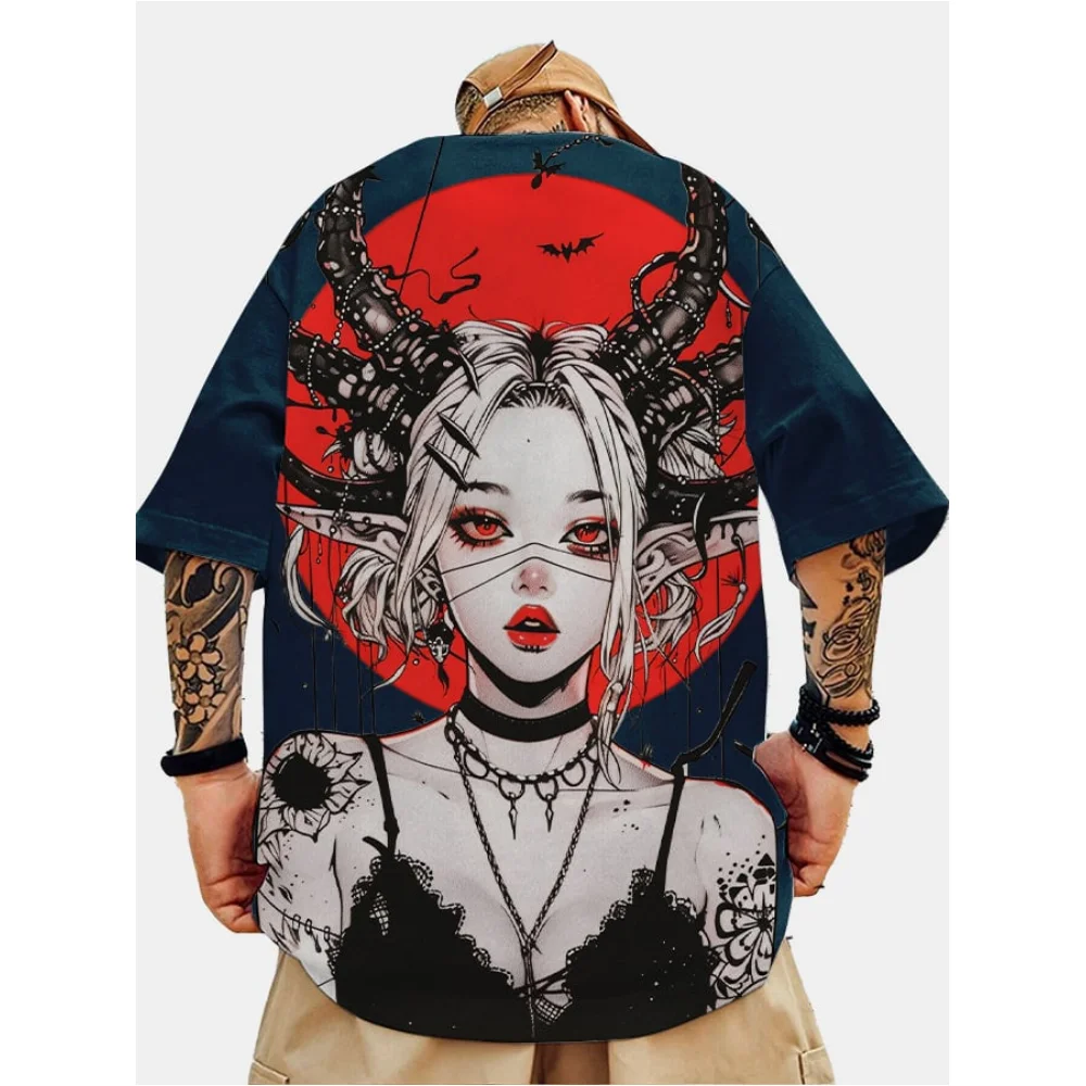 Japanese Anime Pattern Print Men\'s T-Shirt Tops Summer T-Shirt Short Sleeved Clothing Loose Oversized Casual Street Blouse Man