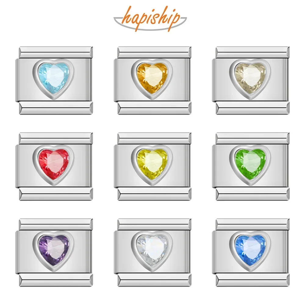 Hapiship Italian Charm 9mm Width Original Daisy Heart Charm Fit 9mm Bracelet Stainless Steel Jewelry Making DJ033