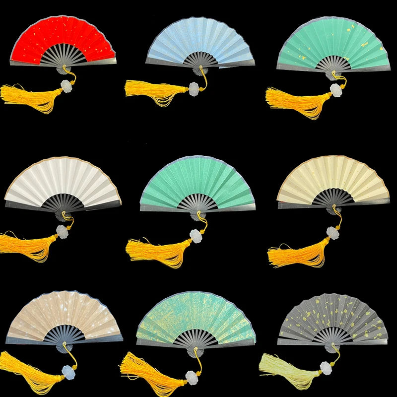 

Hand Fan Chinese Calligraphy Painting Xuan Paper Fan 13cm DIY Paper Fan Super Mini Vintage Gold Foils Xuan Paper Fan Ventilador