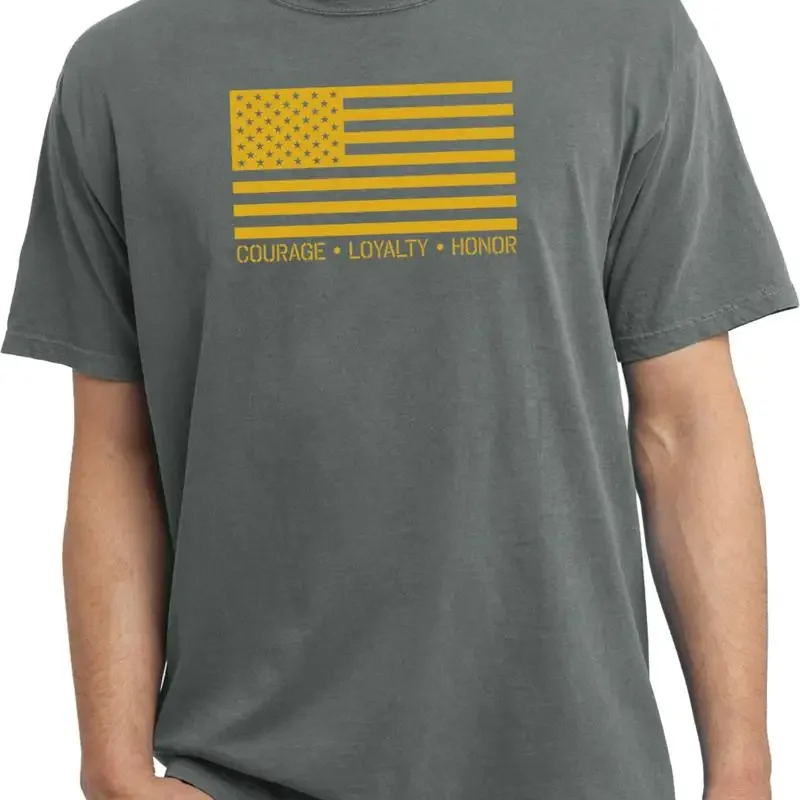 Usa Gold Flag Courage Loyalty Honor Pigment Dyed T Shirt