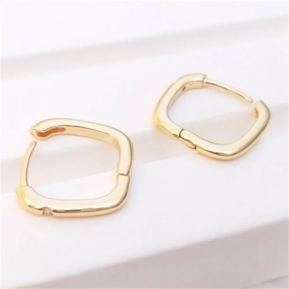 14K Gold Inlaid Single Zirconium Square Ring Earrings Fashion Plain Earrings Light Luxury Niche Simple and Exquisite Earrings