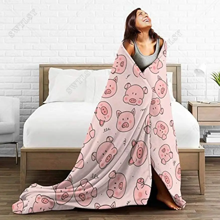 Cute Pigs Throw Blanket for Couch Cozy Flannel Bed Blanket Soft Lightweight Warm Decorative Blanket for Sofa, Travel