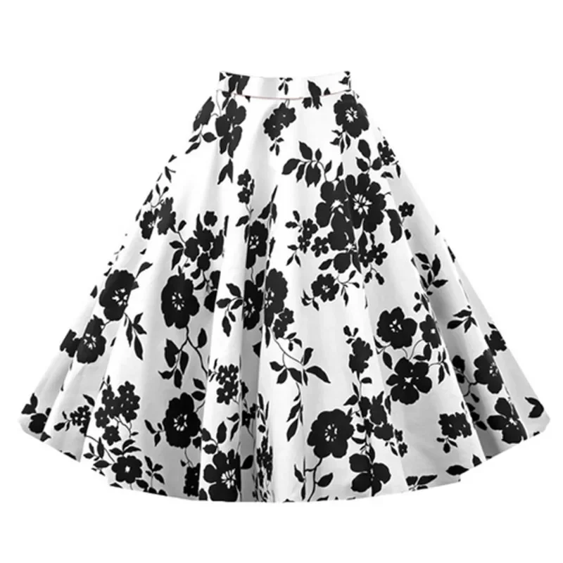 

2024 New Vintage Elegant Flower Print Summer Sexy Women Skirts Women Floral Pleated Pin Up High Waist 1950s 60s Rockabilly Skirt