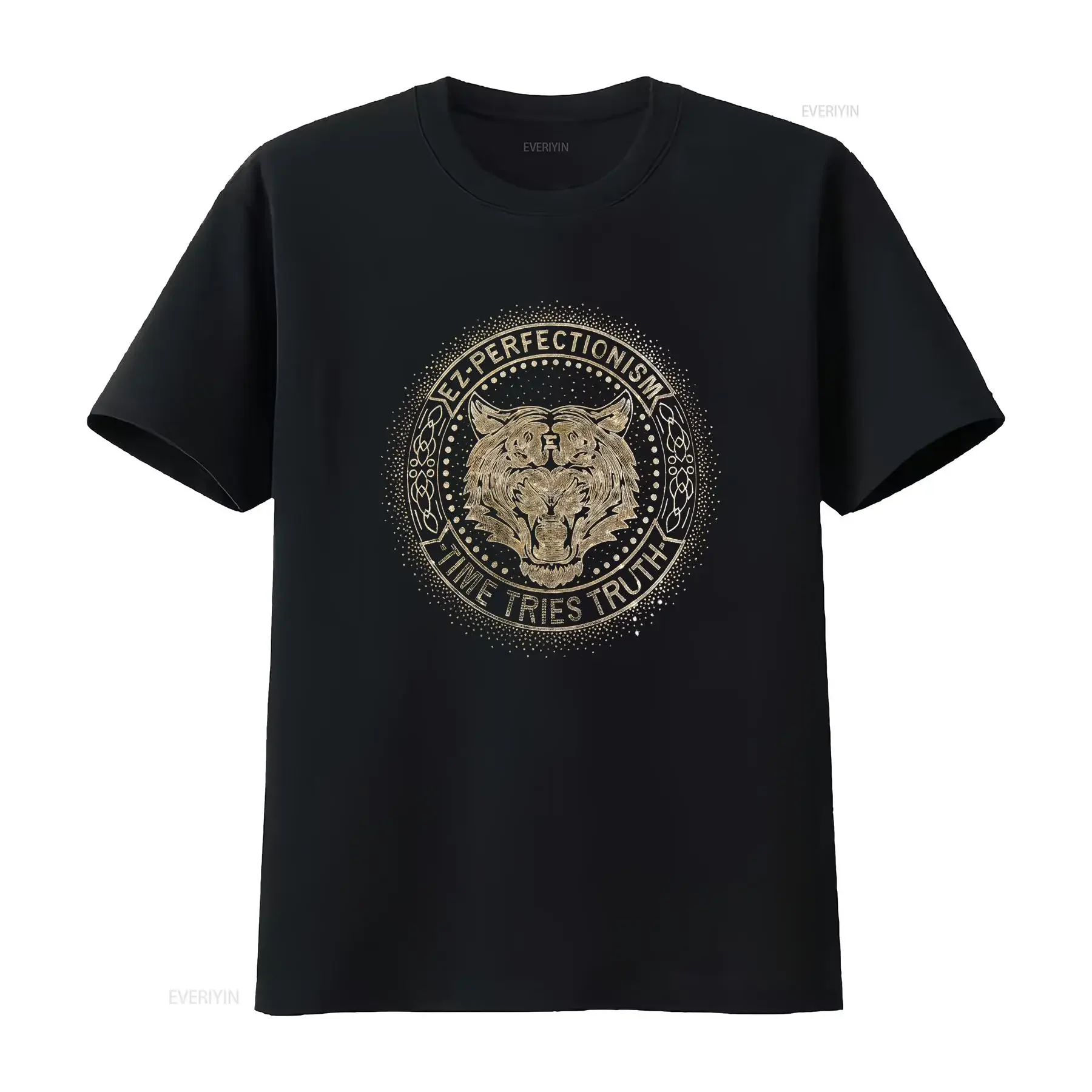 New Men Luxury Tiger Rhinestones Fashion Black White T Shirt High Quality vintage Washed fashion Versatile