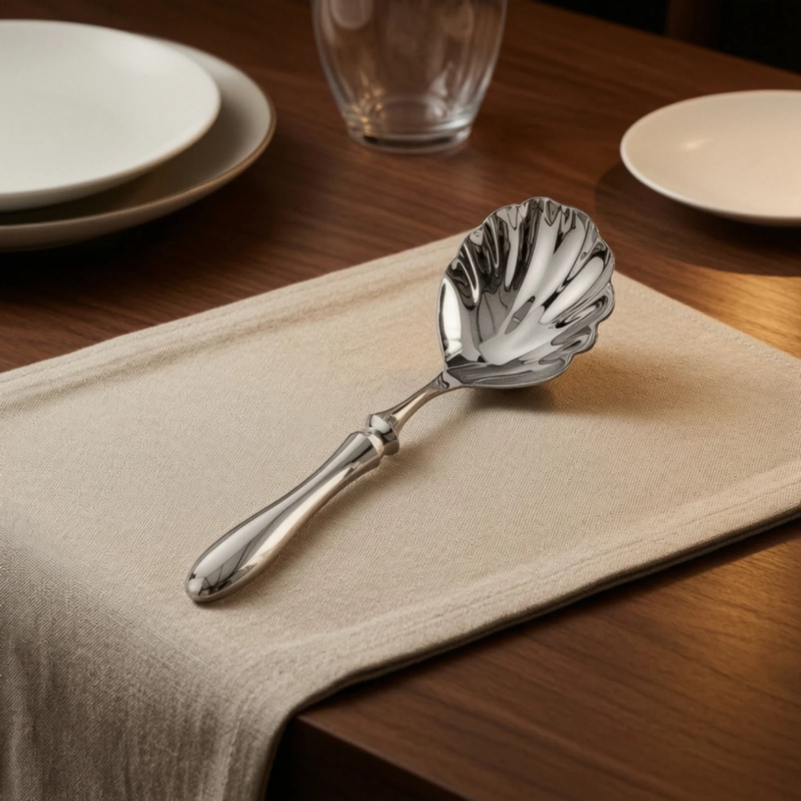 Shell Serving Spoon Stainless Steel Spoon with Shell-Shaped Bowl Polished Silver Decorative for Hosts, Dinner Parties, Buffet
