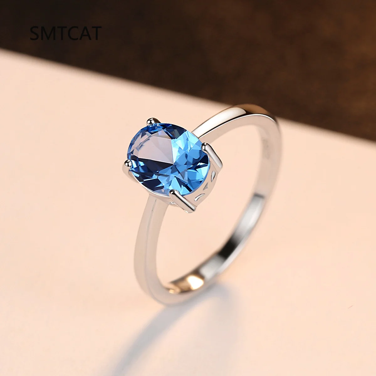 Anillo solitario de Plata de Ley 925 con Topacio Azul de Londres ovalado Natural genuino para mujer, joyería fina de piedras preciosas a la moda, Anillo de boda