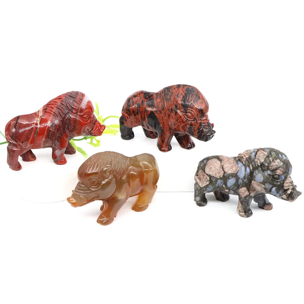 

Wild Boar Statue Natural Stones Reiki Healing Crystal Carving Pig Animal Figurine Crafts Home Decoration Fengshui Ornament Gifts