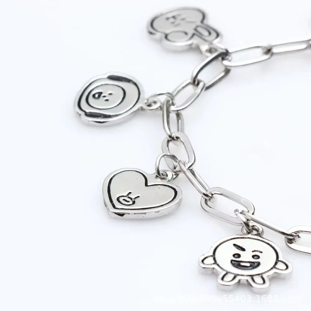 Bonito anime dos desenhos animados bt21 pulseira de aço inoxidável kawaii casal pulseira diária multi funcional acessórios menina presente aniversário