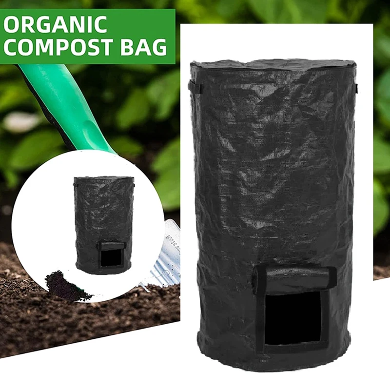 Collapsible Garden Yard Compost Bag With Lid Fertilizer Waste Sacks Composter 34 Gallon Ferment Manure Waste Collector Durable