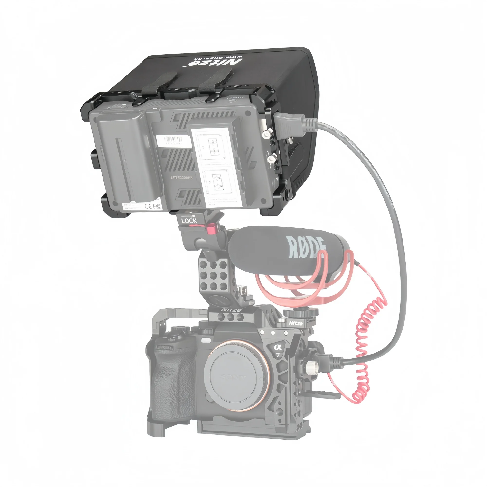 Nitze Monitor Cage w SunHood HDMI Cable Clamp Built-in NATO Rail for Feelworld LUT5