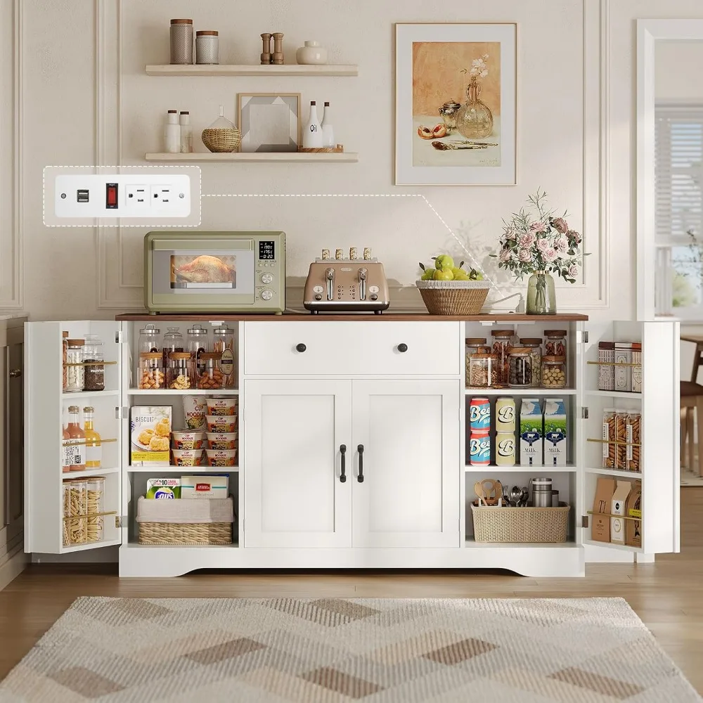 

Buffet Cabinet with Storage & Charging Station, 53 Farmhouse Coffee Cabinet with Compartment Drawer, Sideboard Cabinets with Doo